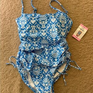LOFT Kids Blue and White One Piece Swimsuit